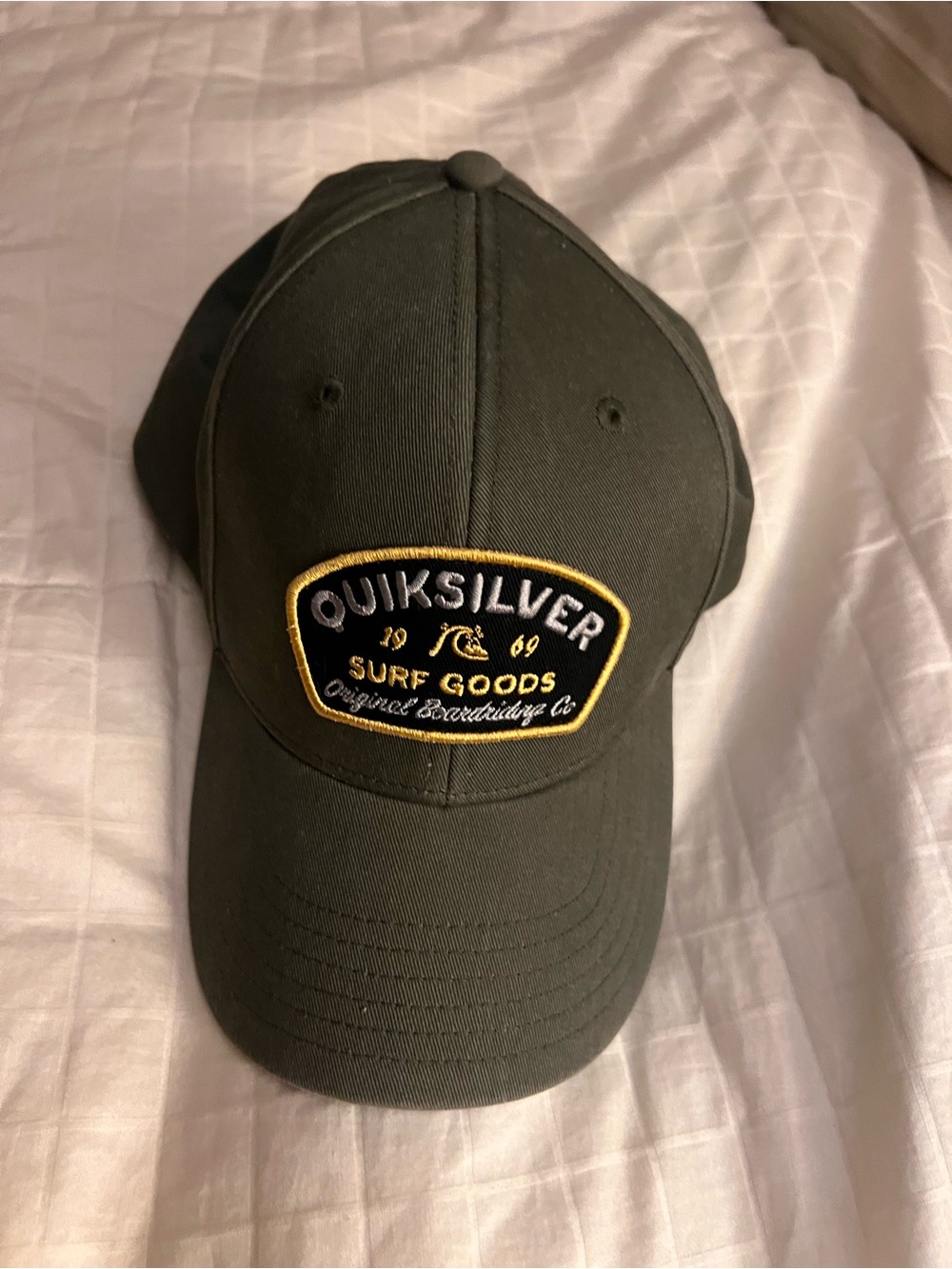 Quiksilver Olive Green Baseball Cap with Black and Gold Patch
